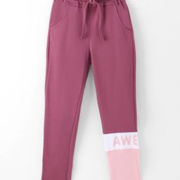 Olio Kids Cotton Knit Full Length Solid Color Cut & Sew Design Lounge Pant Text Print - Purple-image-55
