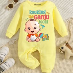 KNITROOT Mundan Theme Cotton Full Sleeves Rocking The Ganju Look Text Printed Romper - Yellow-picture-18