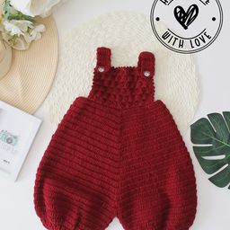 Woonie Sleeveless Crochet Solid Balloon Dungaree - Maroon-picture-31