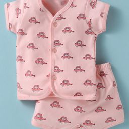 Tango Interlock Knit Half Sleeves Shorts Night Suit With Car Print - Pink-image-24