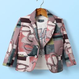 Dapper Dudes Full Sleeves Abstract Printed Textured Blazer With Tee - Peach-image-1