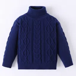 Mark & Mia Viscose Full Sleeves Pullover Sweater With Turtle Neck & Cable Knit Design - Navy Blue-picture-3