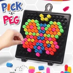 Intelliskills Pick-A-Peg Play Board | 100+ Multicoloured Pegs | Creative Mosaic Puzzle & Activity Game | Montessori Learning & Pattern Building Toy | BIS Certified | Educator Recommended | For Gifting-picture-34