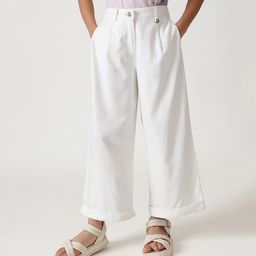 One Friday Viscose Solid Flared Trousers - Off White-image-5
