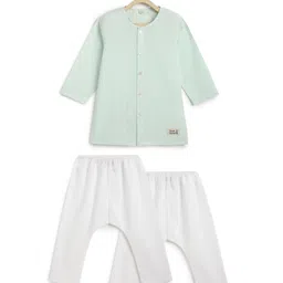 Tiber Taber 100% Cotton Woven Full Sleeves Striped Kurta & Pyjamas Set - Green-picture-12