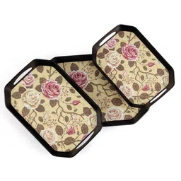 Superware Melamine Hexa Tray Set - Cabbage Rose Black Base (T1303) (Set Of 3)-picture-3