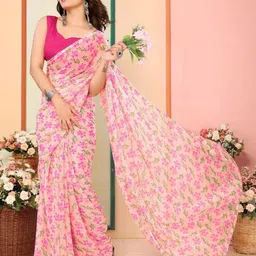 Flip The Style Floral Printed Pure Georgette Bhagalpuri Saree-image-34