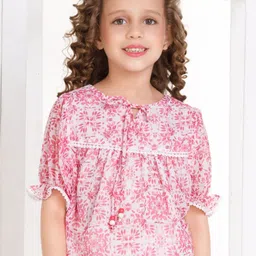Peppermint Girls Floral Print Tie-Up Neck Top-image-24