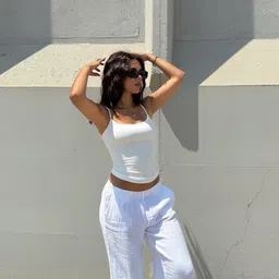 Bershka Round Neck Shoulder Straps Tank Crop Top-picture-2