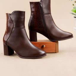 Bxxy Women Crocodile Textured Zipper Ankle Boots-picture-22