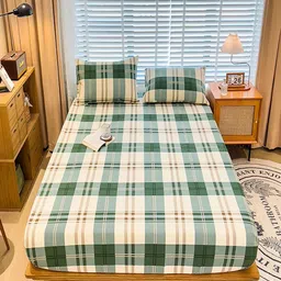 JC HOME Green & Beige Geometric 220 TC King Bedsheet with 2 Pillow Covers-image-95