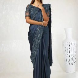 Soch Blue Embellished Saree With Unstitched Blouse-image-29