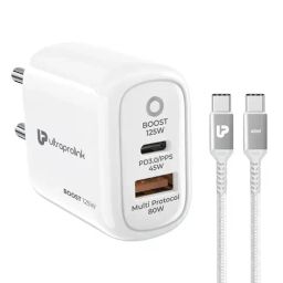 UltraProlink 125W Dual USB Multi Protocol Fast Travel Charger with 1m C Cable (White)-27