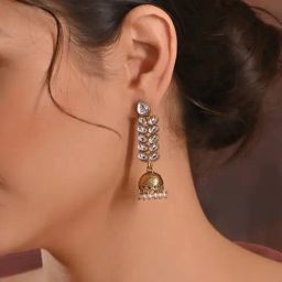Fida Ethnic Indian Traditional Gold Kundan Stone Jhumki Earrings-picture-21