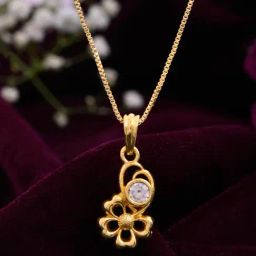 VOJ Gold Plated Flower Shaped AD Studded Pendant With Chain-image-99