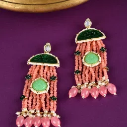 Zaveri Pearls Multicolor Stones & Multistrand Beaded Statement Dangle & Drop Earring-ZPFK15086 image 2