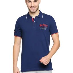 Basics Estate Blue Cotton Muscle Fit Polo T-Shirt-image-9