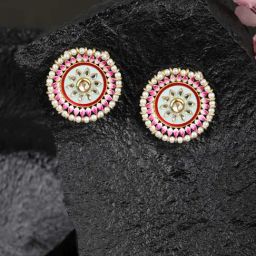 Priyaasi Multi-Color Stones Beads Gold-Plated Traditional Stud Earrings-image-8