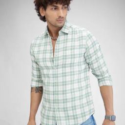 Vastrado Green Cotton Relaxed Fit Checks Shirt-image-14