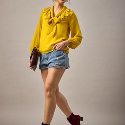 The Roadster Lifestyle Co Full Sleeve Ruffled Neck Top-image-31