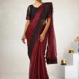Soch Maroon Embroidered Saree With Unstitched Blouse-image-53