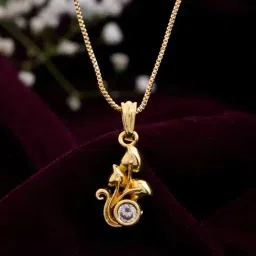 VOJ Gold Plated Plant Shaped AD Studded Pendant With Chain-image-98