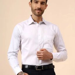 Cantabil White Cotton Regular Fit Self Design Shirt-picture-25