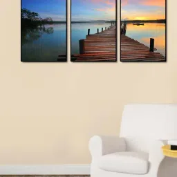 999store Brown & Blue Printed River View Paintings - Set of 3-41