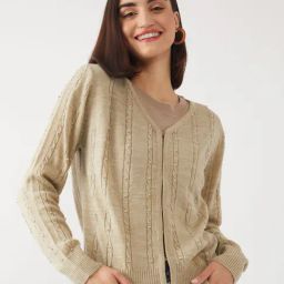 Zink London Beige Self Design Cardigan-image-88