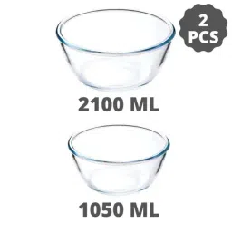 Femora Borosilicate Glass Round Mixing Bowls (1050 ml & 2100 ml) - Set of 2-10