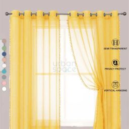 Urban Space Yellow Polyester Window Curtain With Tieback & Eyelet - Set of 2 image 2