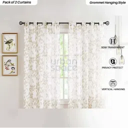 Urban Space Taupe Polyester Window Curtain With Tieback & Eyelet - Set of 2 image 2