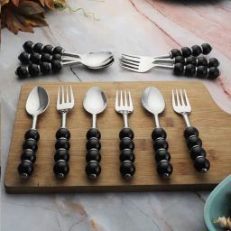 VarEesha Black Steel Spoons & Forks - Set of 12-4