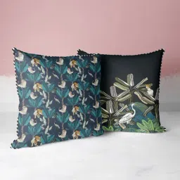 Bianca Floral Black & Green Microfibre Cushion Covers - Set of 2-image-17