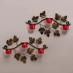 Homesake 'Maple Leaf Holi' Red & Golden Metal Wall Mount Candle Holder - Set of 2-image-34
