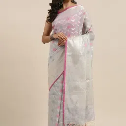 Banarasi Silk Works Grey Cotton Woven Saree With Unstitched Blouse-picture-31