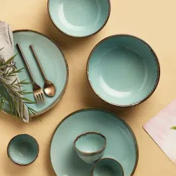 VarEesha Tranquil Sage Green Ceramic Dinner Set-26