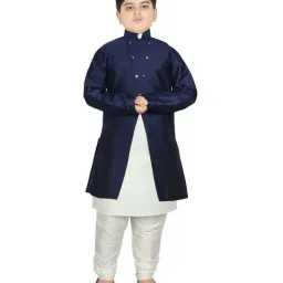 SG Yuvraj Kids Navy & White Textured Pattern Full Sleeves Kurta Set-image-52