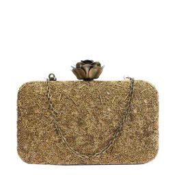 NR by Nidhi Rathi Golden Fabric Minaudiere Clutch-image-19