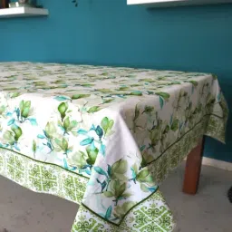 Tara Sparkling Homes Green Cotton Floral 6 Seater Table Cover-image-6