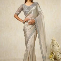 Soch Beige Embroidered Saree With Unstitched Blouse-picture-18