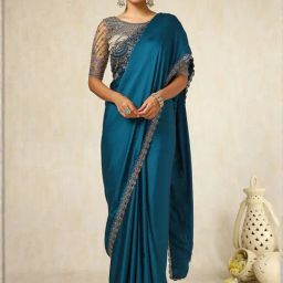 Soch Blue Embroidered Saree With Unstitched Blouse-image-30