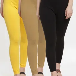 Gracit Black & Yellow Mid Rise Leggings - Pack Of 3-image-88