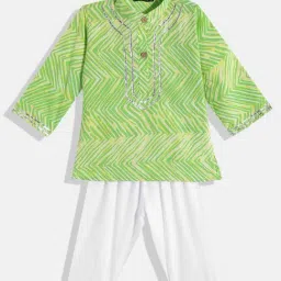 READIPRINT FASHIONS Kids Green & White Printed Full Sleeves Kurta With Pyjamas-picture-15