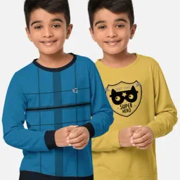 HELLCAT Turquoise & Yellow Printed Full Sleeves T-Shirt (Pack Of 2)-picture-27