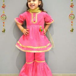 A.T.U.N. Girls Rouge & Yellow Linen Solid Kurta Set-image-134