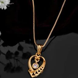 VOJ Gold Plated Designer AD Studden Pendant With Chain-image-74