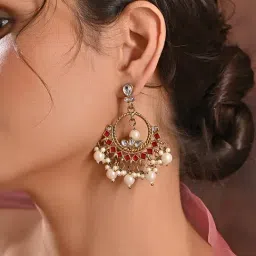 Fida Red Enamel Pearl White and Red Dangler Earrings-image-73