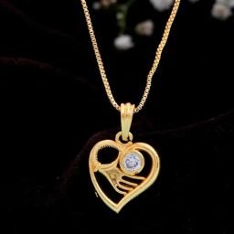 VOJ Gold Plated Heart Shaped AD Studded Pendant With Chain-0