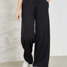 Styli Black Mid Rise Flared Track Pants-image-5